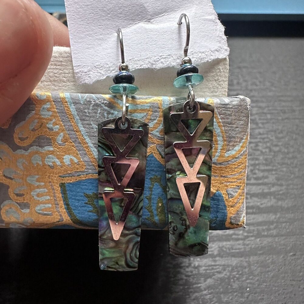 Handmade Acrylic Cold Colors Swirl Metal Triangles Drop Earrings